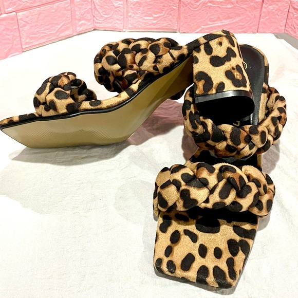 🛍️COMESHUN Womens leopard print heeled open Square Toe slides size5 1/2 (36)NEW - Picture 6 of 9